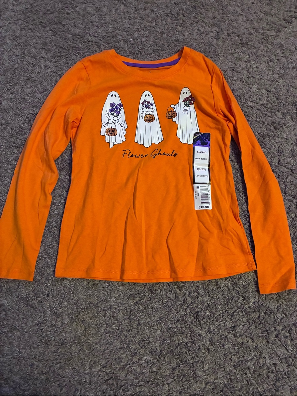 Girls' Orange 'Flower Ghouls' Long Sleeve Shirt